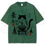 Unisex Ramen Cat Printed Washed Tee