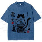 Unisex Ramen Cat Printed Washed Tee