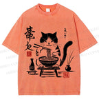 Unisex Ramen Cat Printed Washed Tee