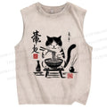 Unisex Ramen Cat Printed Washed Tank Top