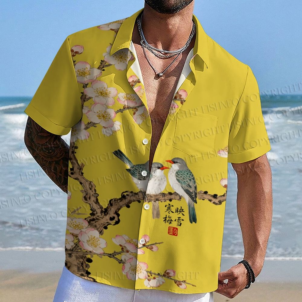 Vintage Bird in Flowers Hawaiian Shirt
