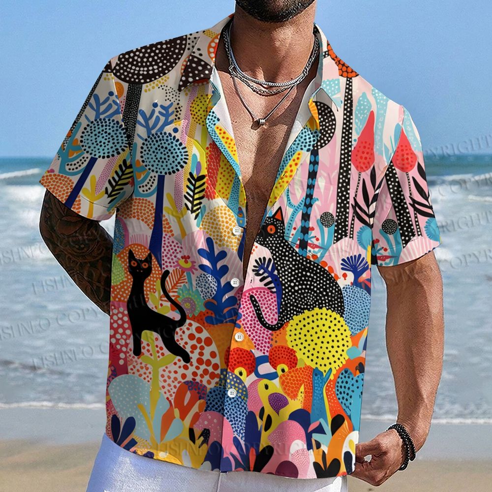 Yayoi Kusama Forest Cat Hawaiian Shirt