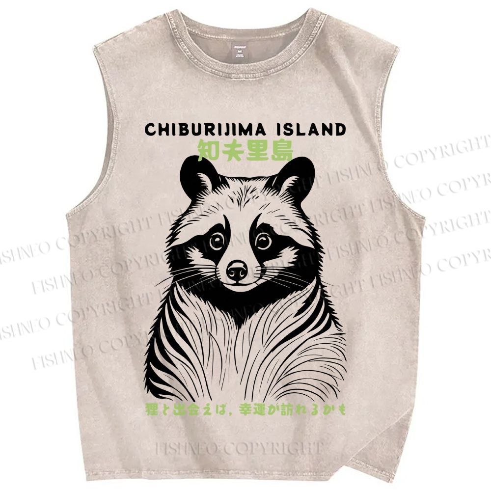 Unisex Chiburijima Island Travel Printed Washed Tank Top