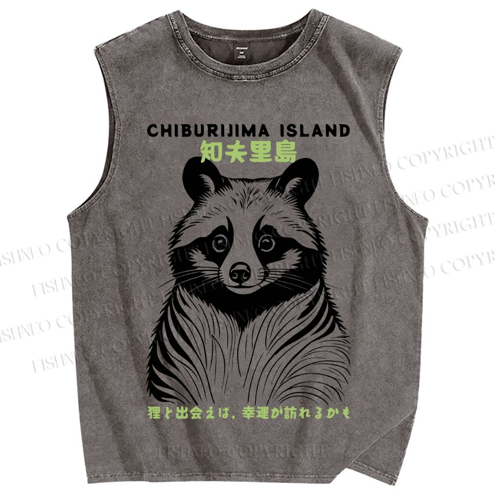 Unisex Chiburijima Island Travel Printed Washed Tank Top