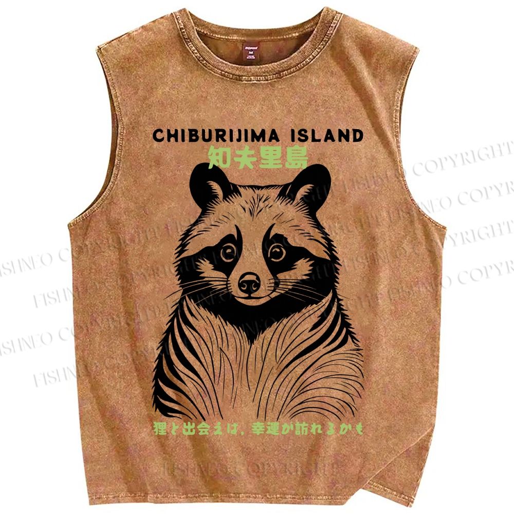 Unisex Chiburijima Island Travel Printed Washed Tank Top