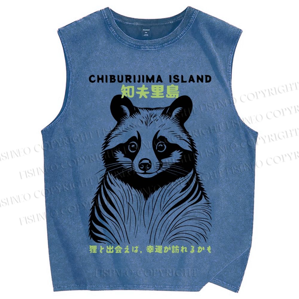 Unisex Chiburijima Island Travel Printed Washed Tank Top