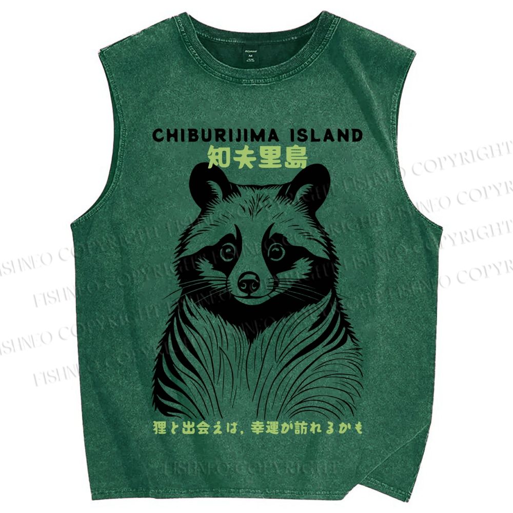 Unisex Chiburijima Island Travel Printed Washed Tank Top