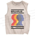 Unisex Bauhaus Three Heads Printed Washed Tank Top