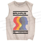 Unisex Bauhaus Three Heads Printed Washed Tank Top