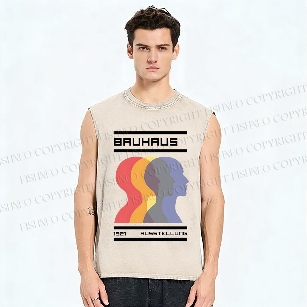 Unisex Bauhaus Three Heads Printed Washed Tank Top