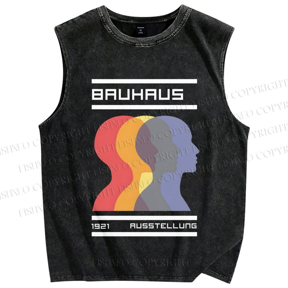 Unisex Bauhaus Three Heads Printed Washed Tank Top