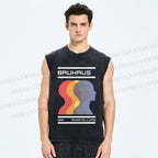 Unisex Bauhaus Three Heads Printed Washed Tank Top