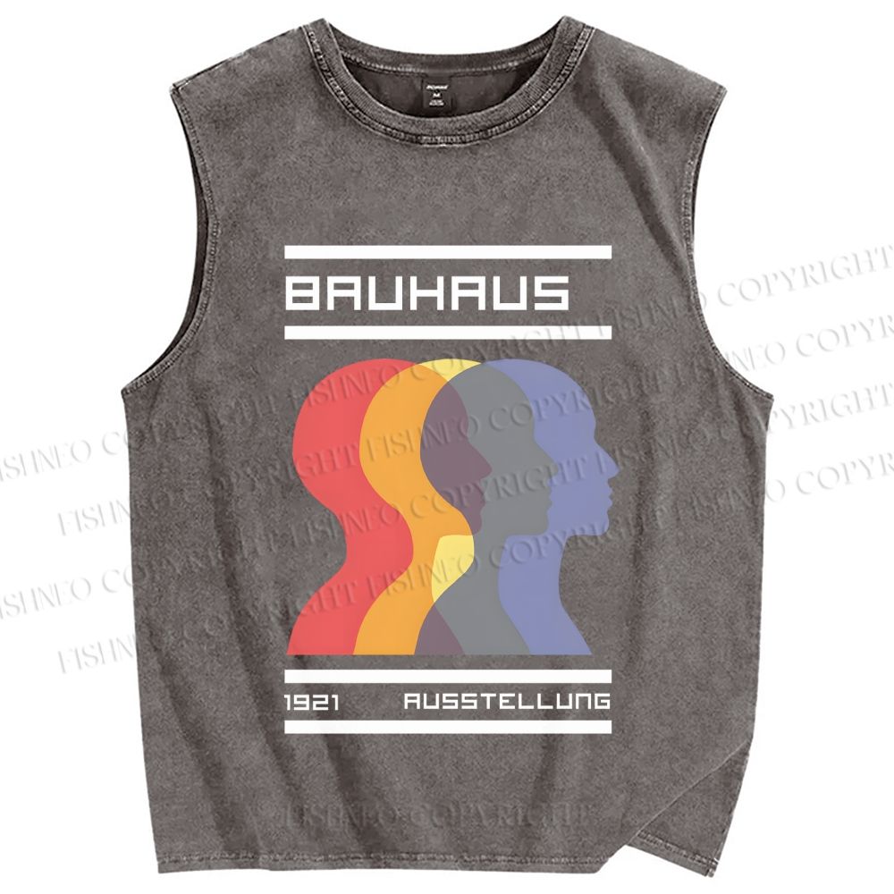 Unisex Bauhaus Three Heads Printed Washed Tank Top