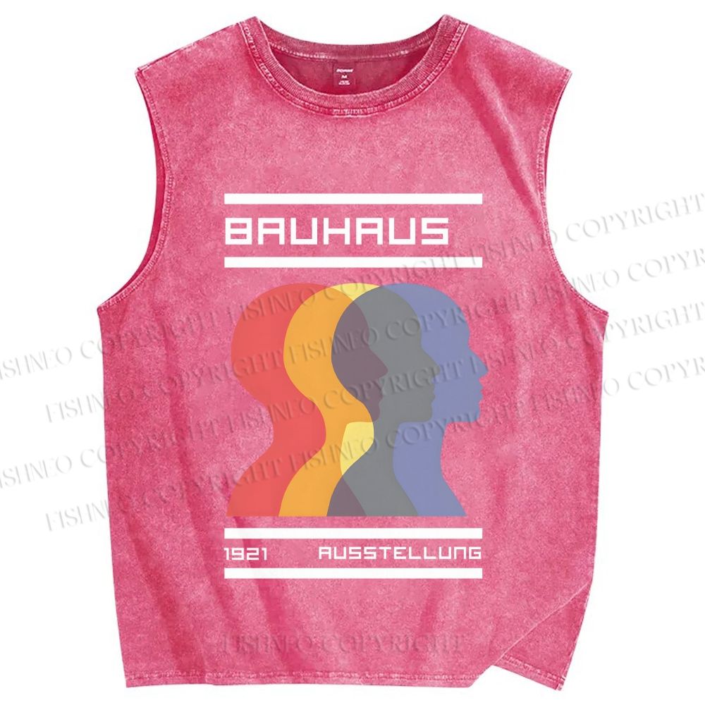 Unisex Bauhaus Three Heads Printed Washed Tank Top
