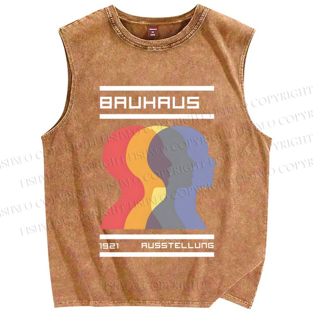 Unisex Bauhaus Three Heads Printed Washed Tank Top