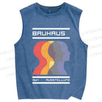 Unisex Bauhaus Three Heads Printed Washed Tank Top