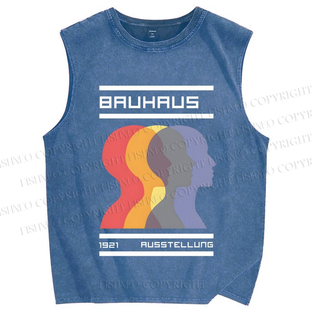 Unisex Bauhaus Three Heads Printed Washed Tank Top