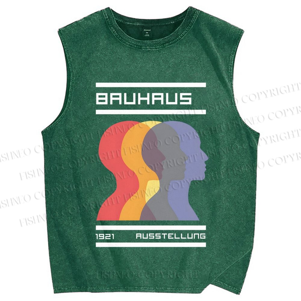 Unisex Bauhaus Three Heads Printed Washed Tank Top