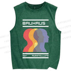 Unisex Bauhaus Three Heads Printed Washed Tank Top