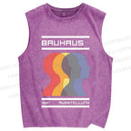 Unisex Bauhaus Three Heads Printed Washed Tank Top