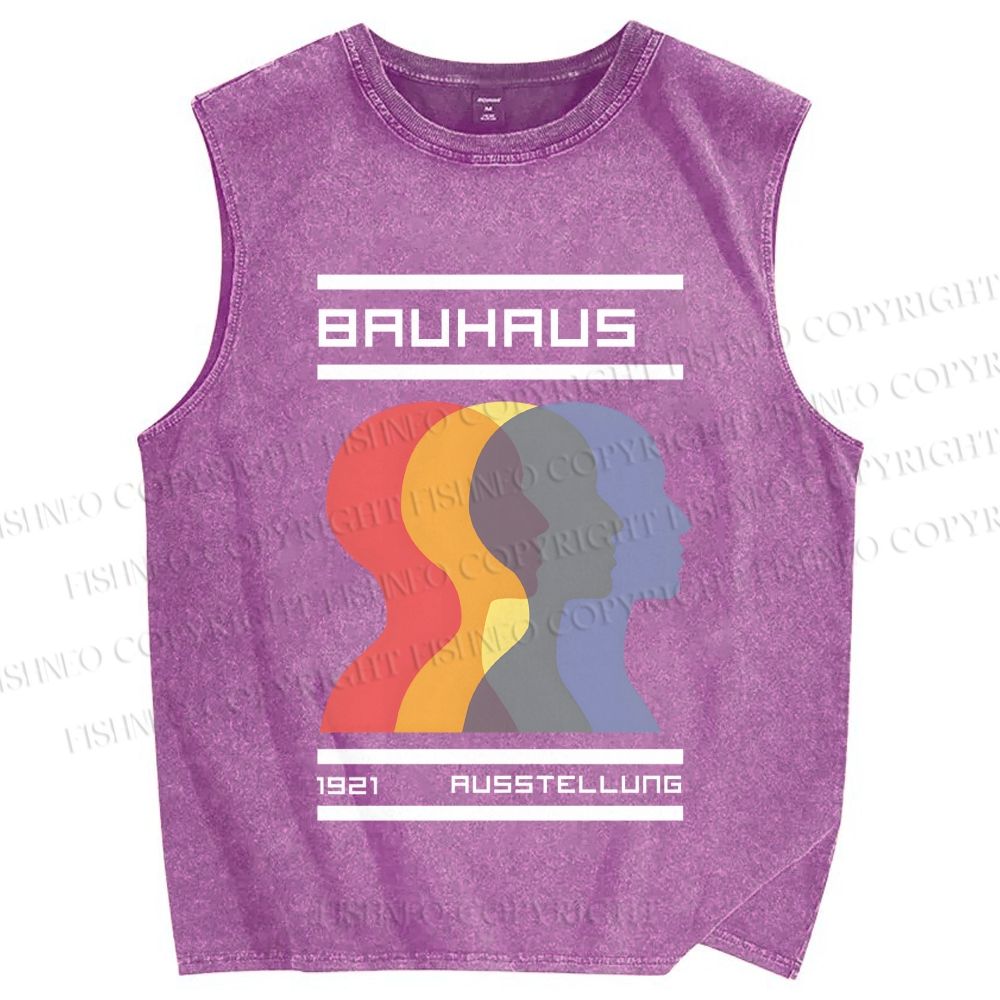 Unisex Bauhaus Three Heads Printed Washed Tank Top