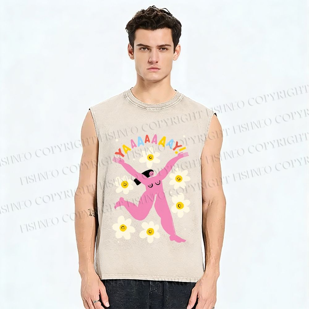 Unisex YAAAAY Lady Printed Washed Tank Top