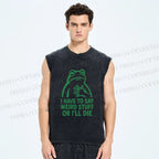 Unisex Weird Frog Funny Meme Printed Washed Tank Top