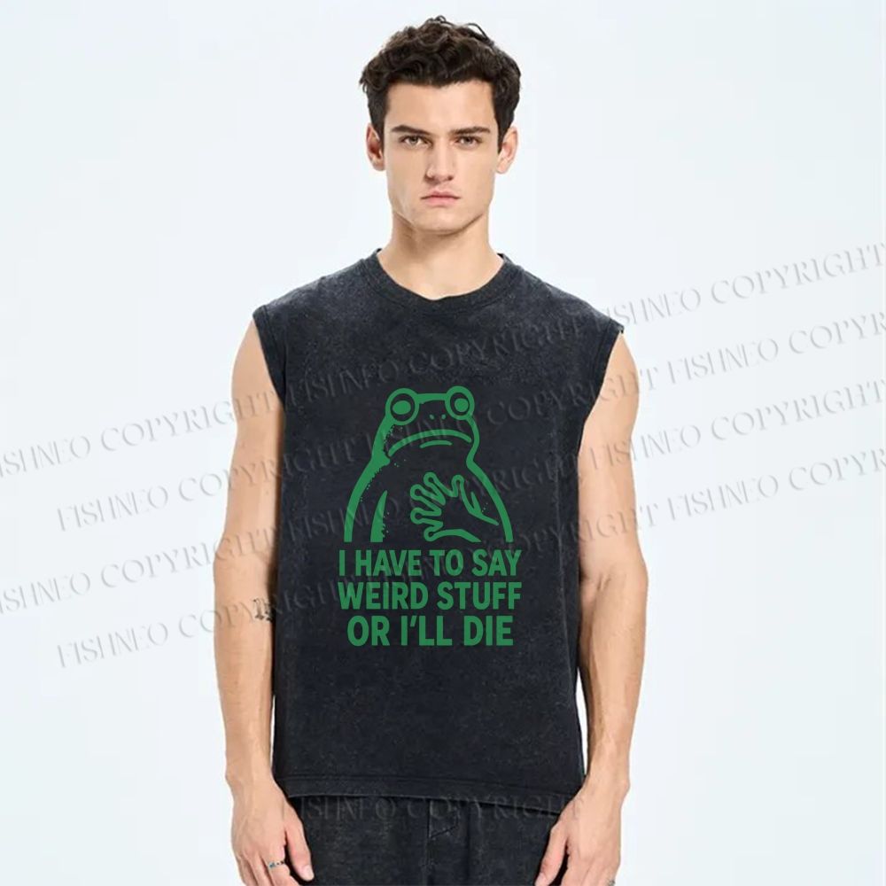 Unisex Weird Frog Funny Meme Printed Washed Tank Top