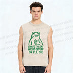 Unisex Weird Frog Funny Meme Printed Washed Tank Top