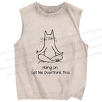 Unisex Meditating Cat Overthinking Vibe Printed Washed Tank Top