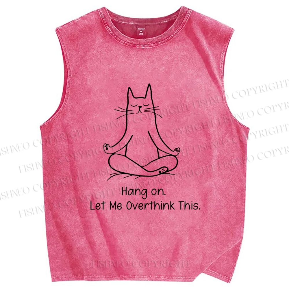 Unisex Meditating Cat Overthinking Vibe Printed Washed Tank Top
