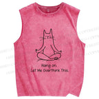 Unisex Meditating Cat Overthinking Vibe Printed Washed Tank Top