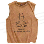 Unisex Meditating Cat Overthinking Vibe Printed Washed Tank Top