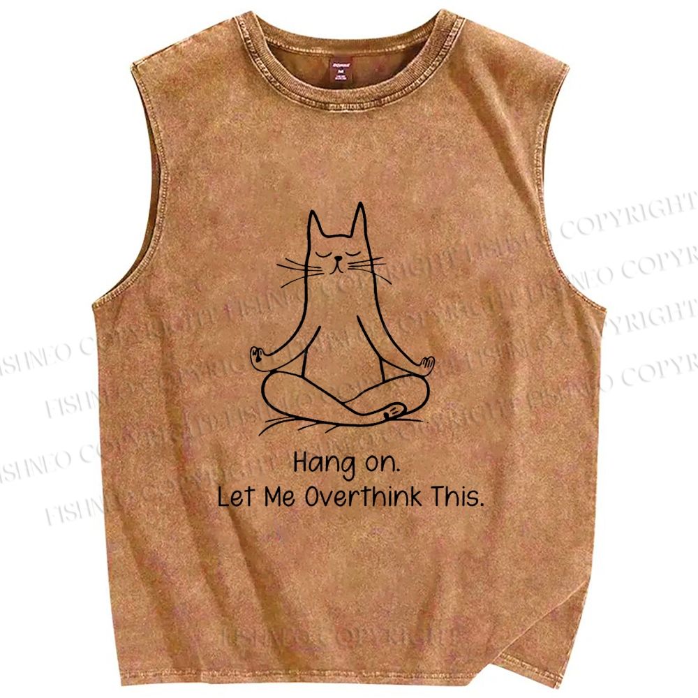 Unisex Meditating Cat Overthinking Vibe Printed Washed Tank Top