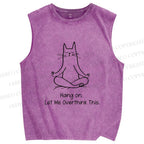 Unisex Meditating Cat Overthinking Vibe Printed Washed Tank Top
