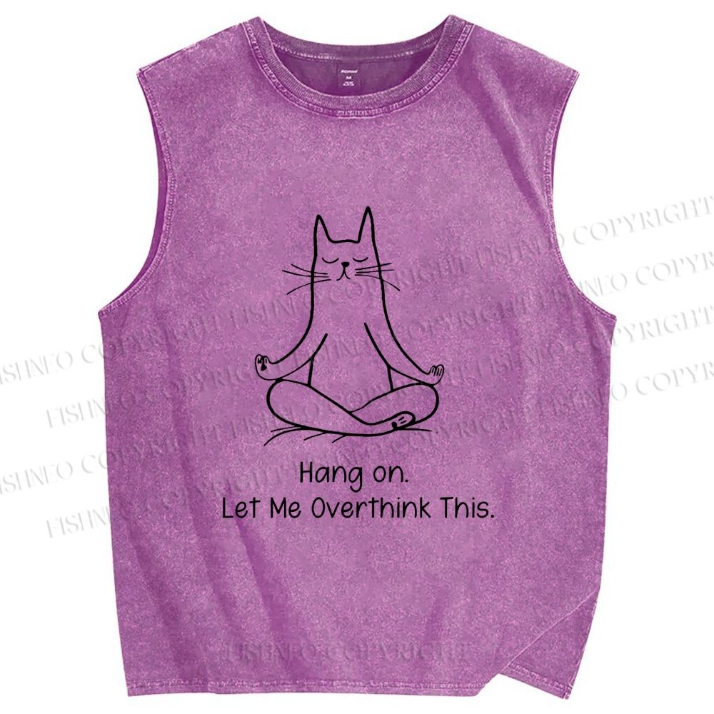 Unisex Meditating Cat Overthinking Vibe Printed Washed Tank Top