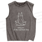 Unisex Meditating Cat Overthinking Vibe Printed Washed Tank Top