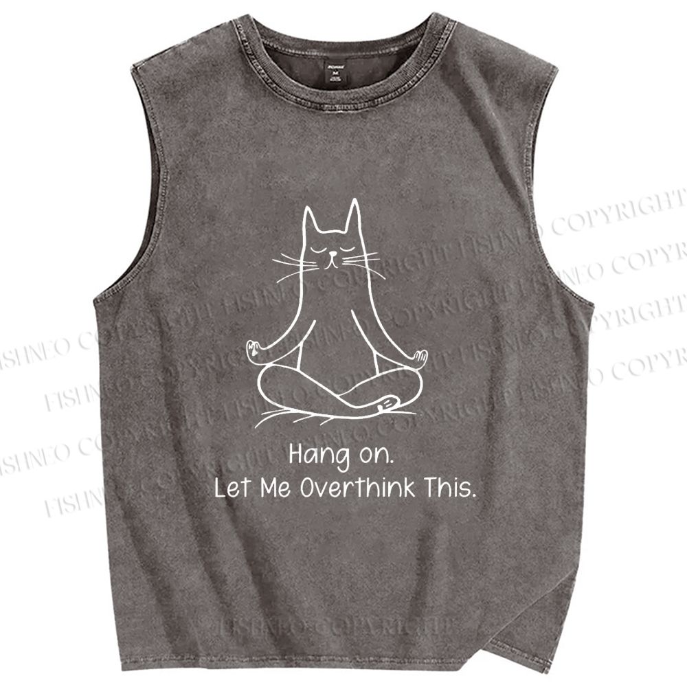 Unisex Meditating Cat Overthinking Vibe Printed Washed Tank Top