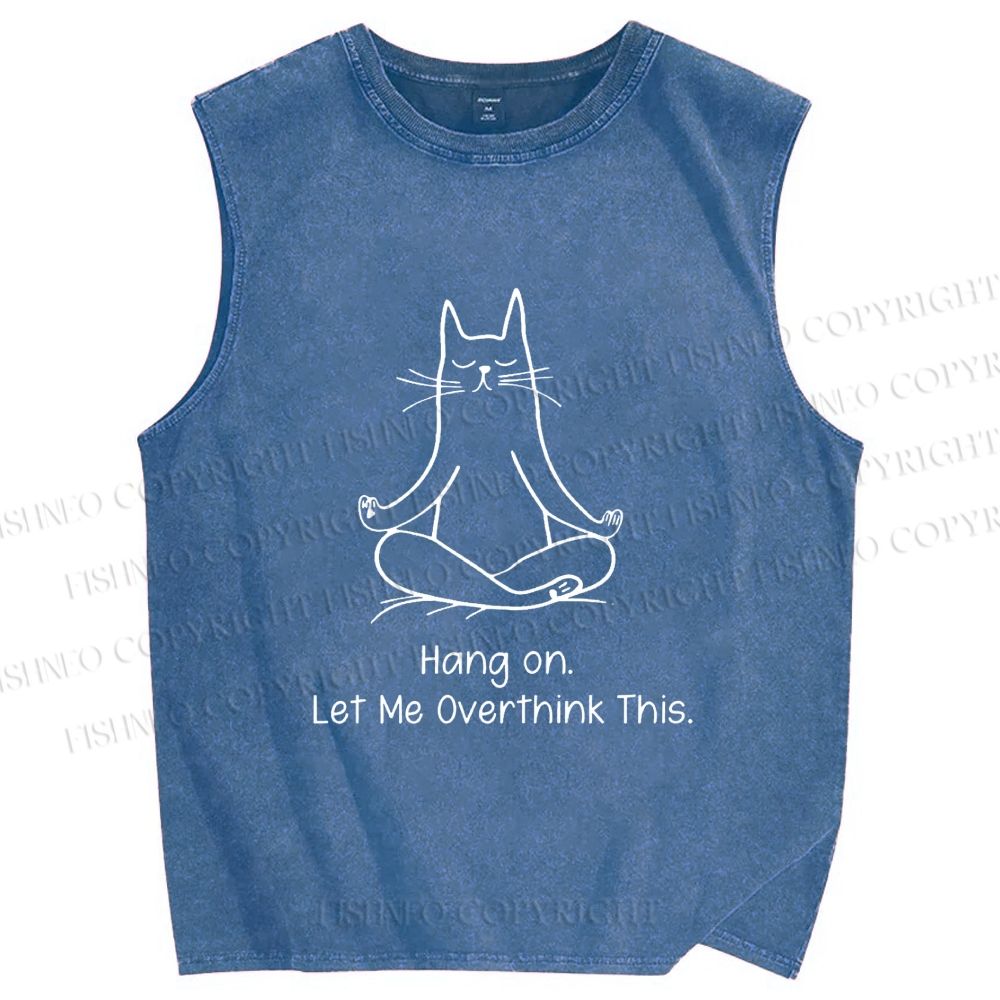 Unisex Meditating Cat Overthinking Vibe Printed Washed Tank Top