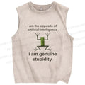 Unisex Genuine Stupidity Frog Meme Printed Washed Tank Top