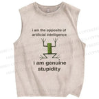Unisex Genuine Stupidity Frog Meme Printed Washed Tank Top