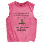 Unisex Genuine Stupidity Frog Meme Printed Washed Tank Top