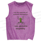 Unisex Genuine Stupidity Frog Meme Printed Washed Tank Top