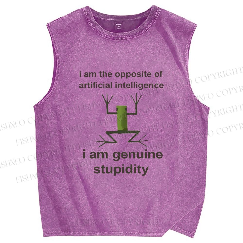 Unisex Genuine Stupidity Frog Meme Printed Washed Tank Top