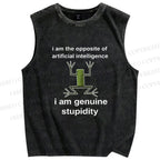 Unisex Genuine Stupidity Frog Meme Printed Washed Tank Top