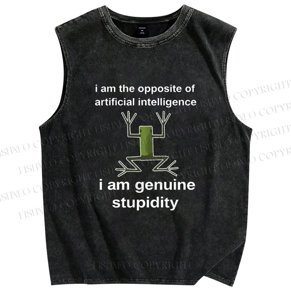 Unisex Genuine Stupidity Frog Meme Printed Washed Tank Top