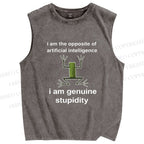 Unisex Genuine Stupidity Frog Meme Printed Washed Tank Top