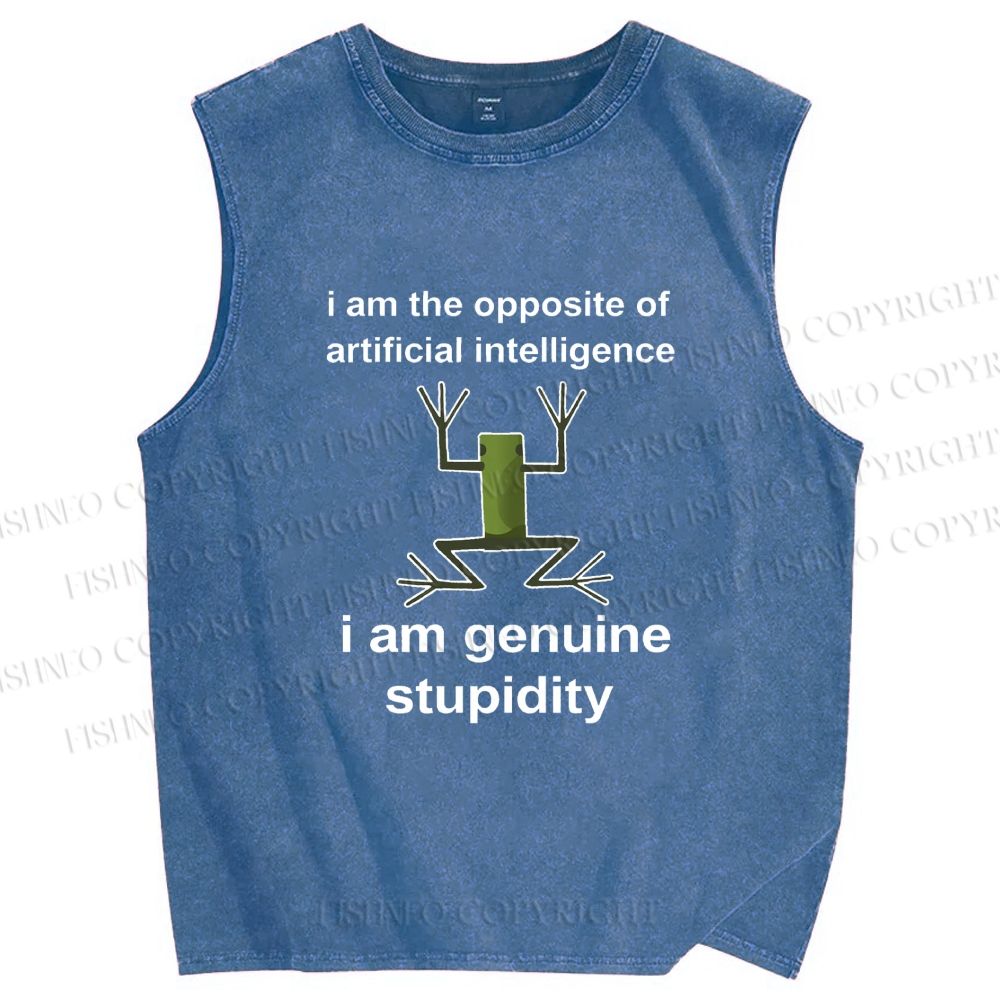 Unisex Genuine Stupidity Frog Meme Printed Washed Tank Top