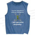 Unisex Genuine Stupidity Frog Meme Printed Washed Tank Top
