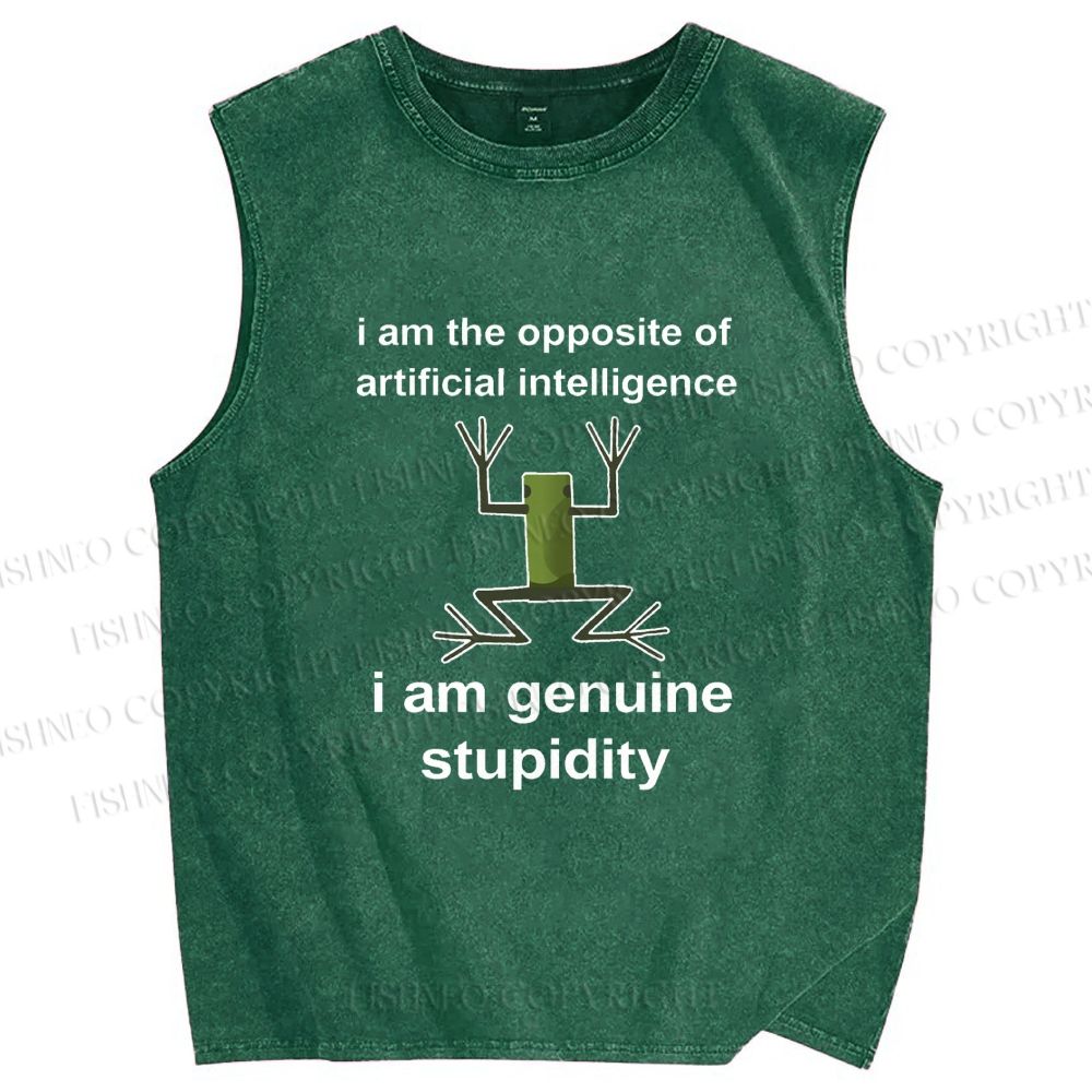 Unisex Genuine Stupidity Frog Meme Printed Washed Tank Top